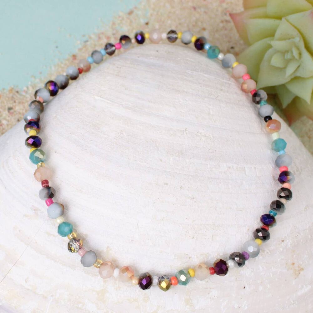 Shimmering Sea Multicolor Marbled Glass Bead Stretch Anklet